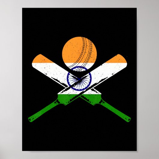 Poster Cricket India Vintage Indian Flag Cricketer  (Devant)