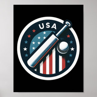 Poster Cricket Usa Aux Couleurs Du Drapeau Américain Roug