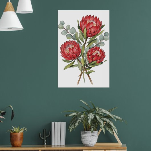 Poster Crimson Protea Bouquet Watercolor (Salon 1)