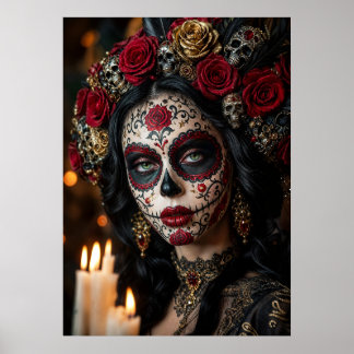 Poster Crimson Rose Calavera – Jour des Morts élégant