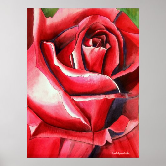 Poster Crimson Rose rouge original aquarelle peinture (Devant)