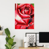 Poster Crimson Rose rouge original aquarelle peinture (Bureau à domicile)
