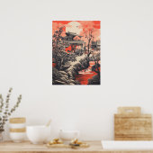 Poster Crimson Serenity : Maison chinoise traditionnelle (Cuisine)
