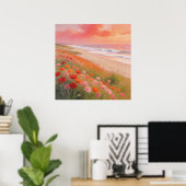Poster Crimson Shore - Pastel Painting Style Art (Bureau à domicile)