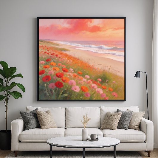 Poster Crimson Shore - Pastel Painting Style Art