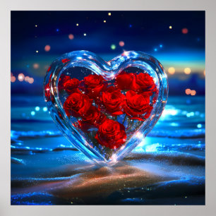 Poster Cristal de coeur floral florissant