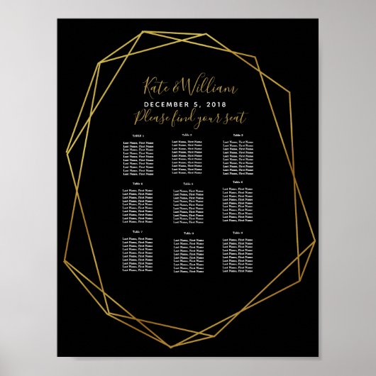 Poster cristal géométrique noir Table plan partie/mariage (Devant)