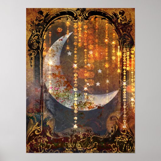 Poster Cristaux de lune Mystique d'or foncé (Devant)