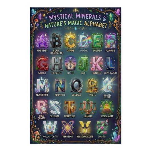 Poster Cristaux Mystiques Alphabet A-Z (Devant)