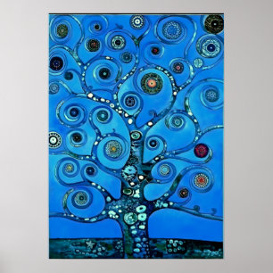 Poster Critique en bleu - L'arbre de vie par Gustav Klimt