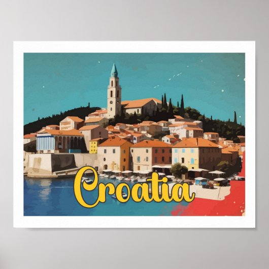 Poster Croatie Illustration de voyage Pop Art (Devant)