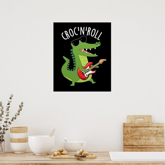 Poster Croc N Roll Funny Crocodile Pun Dark BG (Cuisine)