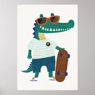 Poster Crocodile avec skateboard et lunettes de soleil