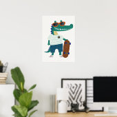 Poster Crocodile avec skateboard et lunettes de soleil (Bureau à domicile)