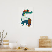 Poster Crocodile avec skateboard et lunettes de soleil (Cuisine)