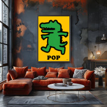 Crocodile d'art pop - Vert sur Silhouette jaune