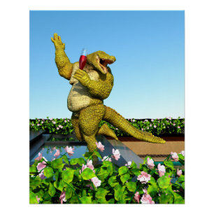 Poster Crocodile drôle Champagne Fête Piscine Art