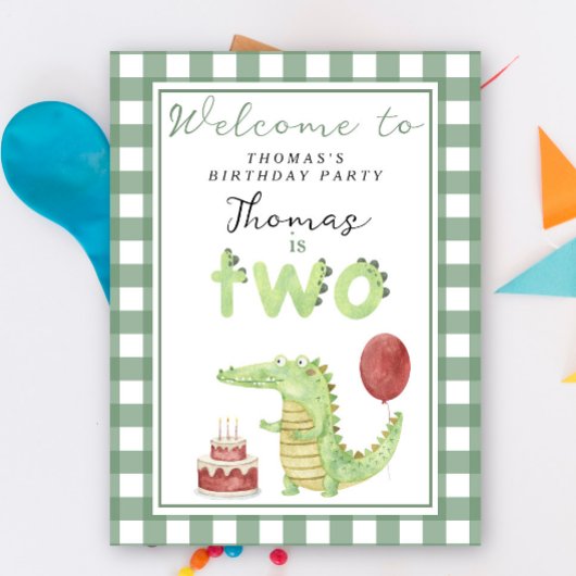 Poster Crocodile mignonne 2e fête d'anniversaire