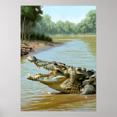 Poster Crocodile puissant dans la rivière (Devant)