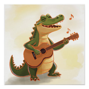 Poster Crocodile Rockeur avec Guitare – Animal de Dessin