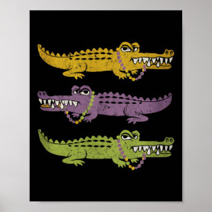 Poster Crocodiles Aligators Mardi Gras Louisiane Hommes F