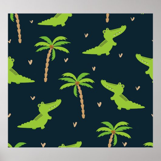 Poster Crocodiles de dessin : Alligator Palms Motif. (Devant)