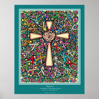 Poster "Croire" Christian Cross Eleberge couleur rubans