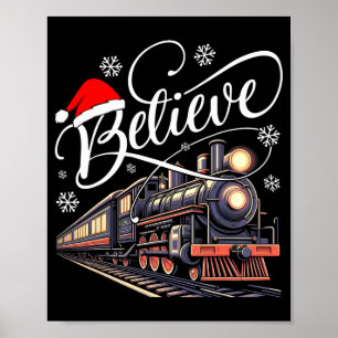 Poster Croire Noël Trains Xmas Père Noël Pyjamas de Famil