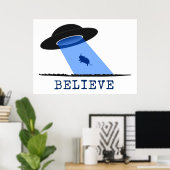 Poster Croire (OVNI rayonnant la vache) (Bureau à domicile)