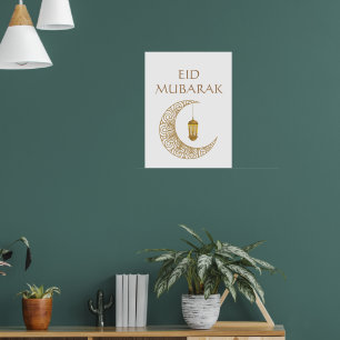 Poster Croissant de lune et lanterne dorés Eid Moubarak I