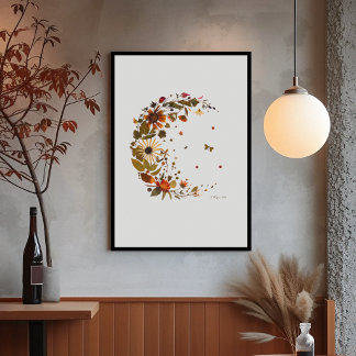 Poster Croissant de lune floral l'Art de fleurs pressées