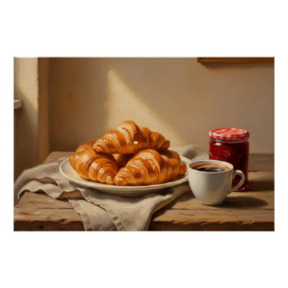 Poster Croissant et café matin calme Nature morte de café