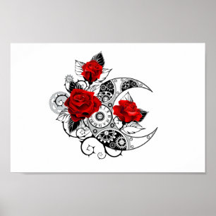 Poster Croissant Mécanique avec Roses Rouges
