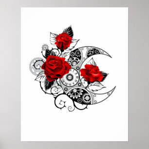 Poster Croissant Mécanique avec Roses Rouges