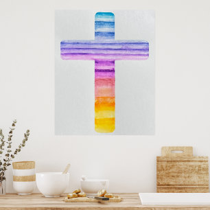 Poster Croix aquarelle / Art chrétien / Paisible