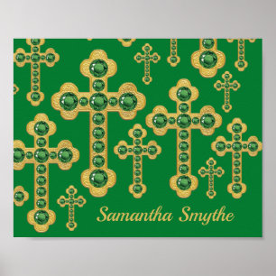 Poster Croix avec 12 Faux Emeralds -