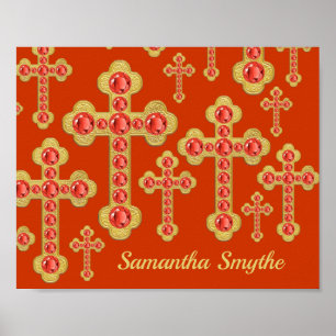 Poster Croix avec 12 Faux Garnets -