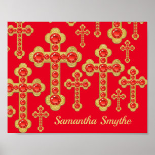 Poster Croix avec 12 Faux Rubies -
