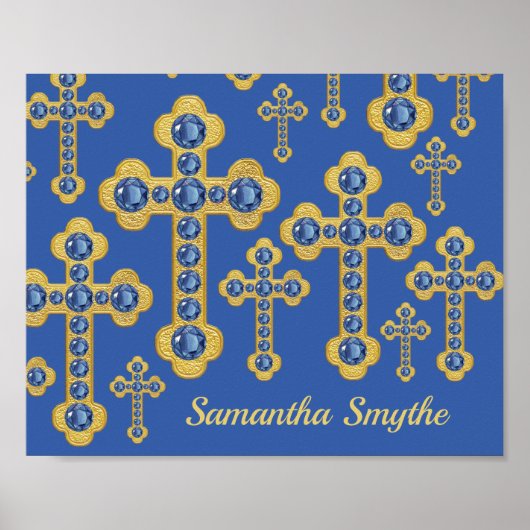 Poster Croix avec 12 Faux Sapphires - (Devant)