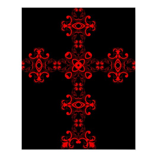 Poster Croix avec ornement rouge (Devant)