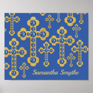 Poster Croix Bourgeonnantes avec 12 Faux Saphirs -