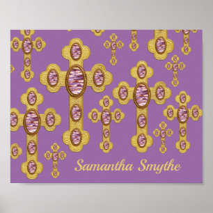 Poster Croix Bourgeonnantes avec 6 Fausses Agates Violett