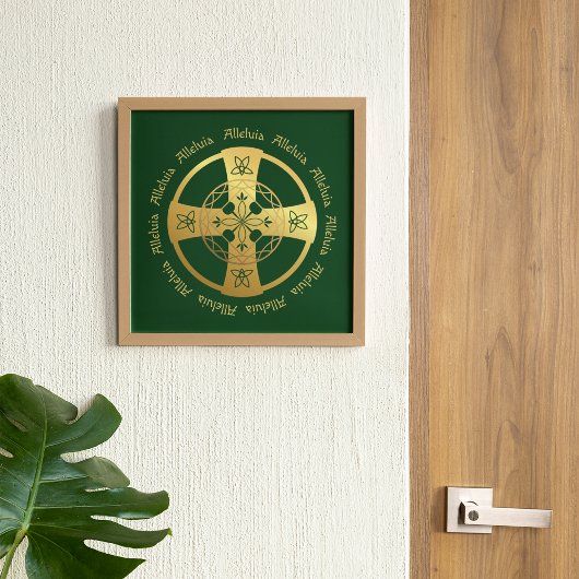 Poster Croix celtique Alleluia Gold sur l'impression vert