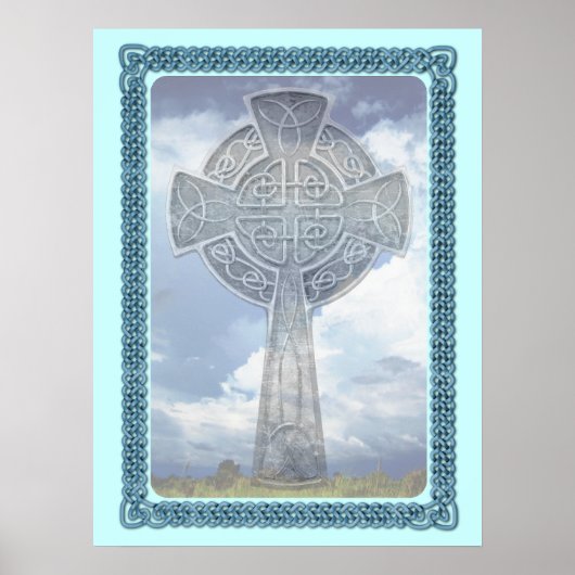 Poster Croix Celtique Bleue Et Nuages (Devant)