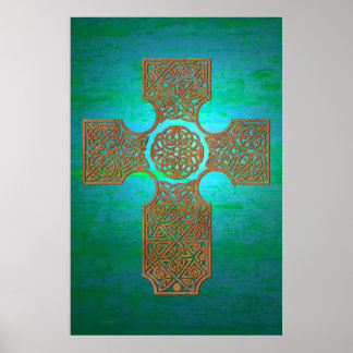 Poster Croix celtique : rouille sur Turquoise