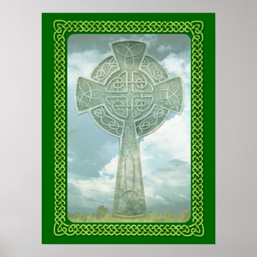 Poster Croix Celtique Verte Et Nuages (Devant)