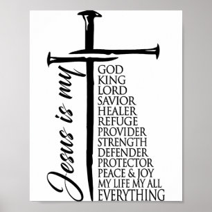 Poster Croix chrétien Jésus-Christ est mon Dieu Roi Seign