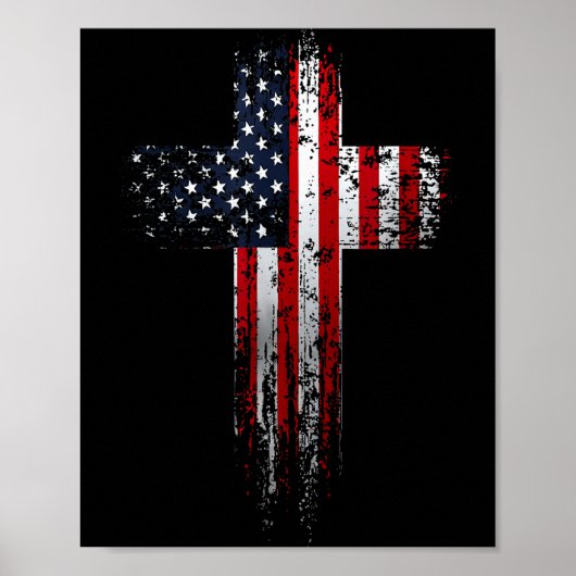 Poster Croix chrétienne du drapeau américain USA (Devant)