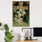 Poster Croix chrétienne en or Lys de Pâques (Bureau à domicile)