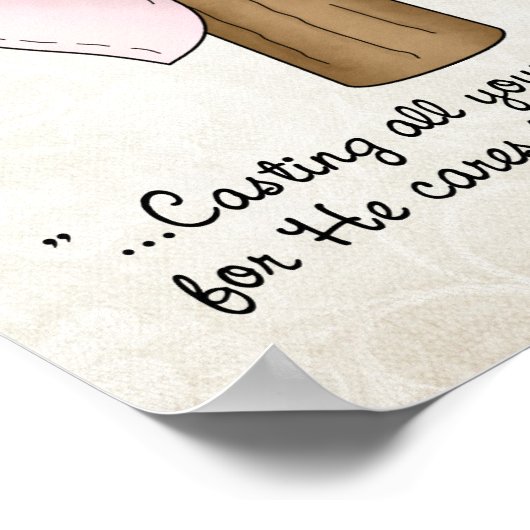 Poster Croix chrétienne rose en ruban avec écriture Impri (Coin)